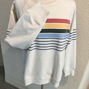 L.L. Bean Cream striped sweatshirt Sz PXL